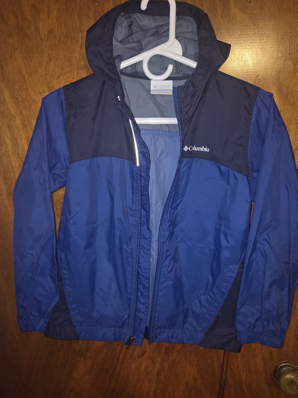 Columbia Blue Two-Tone Hooded Rain Jacket for Kids